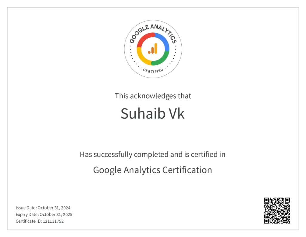 Best freelance digital marketer in palakkad kerala - Google Analytics Certification.