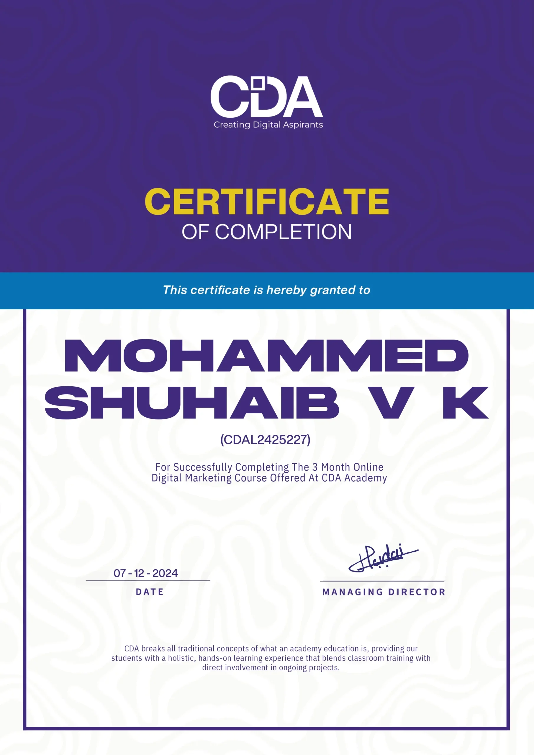 CDA certificate